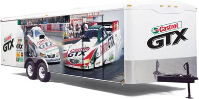 Trailer lettering, vinyl graphics, sponsor decals